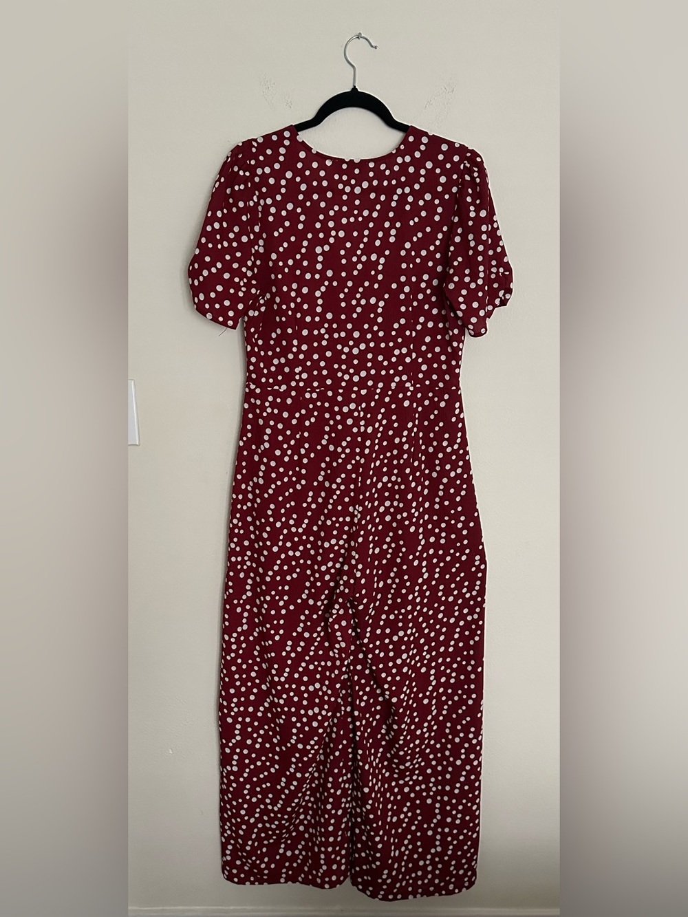 Hayden Los Angeles V-Neck Burgundy Polka Dot Button-Front Jumpsuit - Picture 3 of 16